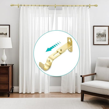 Adjustable Curtain Rod Brackets, Metal Window Drapery Rod Hanger Holders Hooks for 1 inch Rods (Warm Gold, Set of 3)
