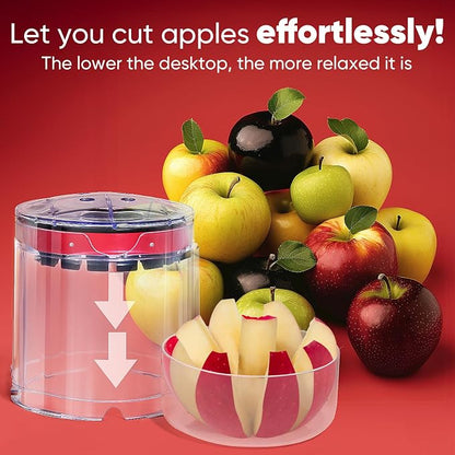 OOKUU 5.12-Inch Professional Apple Slicer, 8-Slice Heavy Duty Stainless Steel Apple Cutter with Clear Bowl, Extra Large Corer for Apples, Safe Full-Cut Design