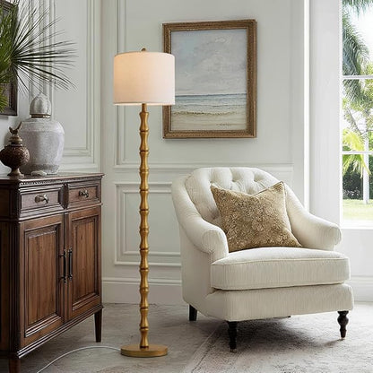 BOBOMOMO 62" Rustic Farmhouse Floor Lamp Antique Gold with Remote & Dimmable 9W Bulb, 3 Color Temperatures Resin Standing Lamp, Retro Tall Lamp for Living Room, Bedroom, Nursery, Office, Reading Nook
