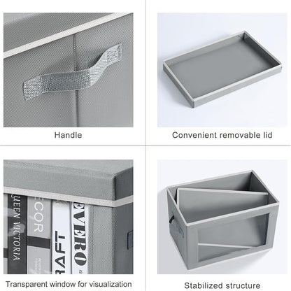 Homsorout Large Storage Baskets Bins with Lids - Stackable Cube Bins for Closet, 3 Pack Grey Windows Organizer Bins, Home Organizers and Storage for Clothes, CD, Towels