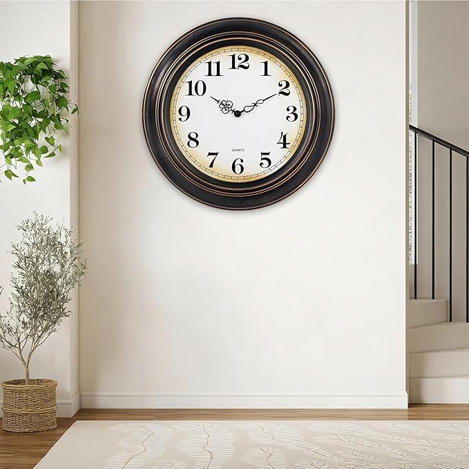 18 Inch Retro Large Wall Clock for Living Room Decor,Silent Vintage Wall Clocks Battery Operated for Farmhouse Office Wall Decor(Bronze)