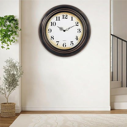 18 Inch Retro Large Wall Clock for Living Room Decor,Silent Vintage Wall Clocks Battery Operated for Farmhouse Office Wall Decor(Bronze)