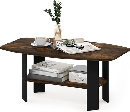 Furinno Simple Coffee Table, 2-Tier Small Coffee Table wih Open Shelf, Side Table, Tabletop with Soft Edges, for Living Room, Home Office, Amber Oak