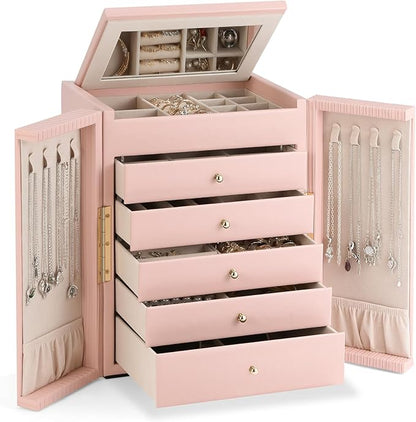 Dajasan Jewelry Box for Girls Women, 6-Tier Large Jewelry Organizer Box, Jewelry Storage Organizer, Jewelry Gift Box for Christmas, Valentine's Day, Birthday, Mother's Day (Pink)