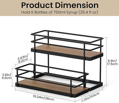 THYGIFTREE Coffee Syrup Rack Organizer 6 Bottle Syrup Holder Stand, 2-Tier Bottle Rack Storage Shelf for Kitchen Coffee Bar Station, Tabletop Bottle Display