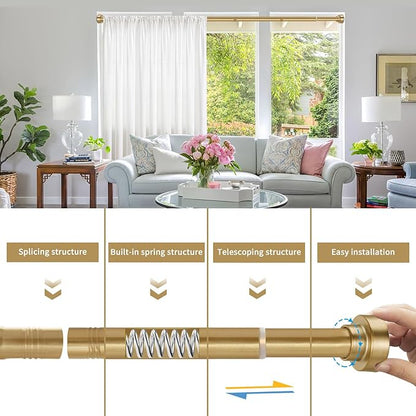 YNL Shower Curtain Rod 34-82 Inches (2.8-6.8ft) Adjustable Spring Shower Rod No Drilling, Non-Slip, Never Rust, Stainless Steel, Suitable for Bathroom Window Living room, Gold