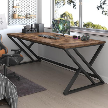 LVB 70.8" Computer Desk, Industrial Extra Long Wood Home Office Desk, Large Rustic Modern Metal Workstation Pc Study Writing table, Dual monitor Double Work Executive Desk for Two Person, Rustic Brown