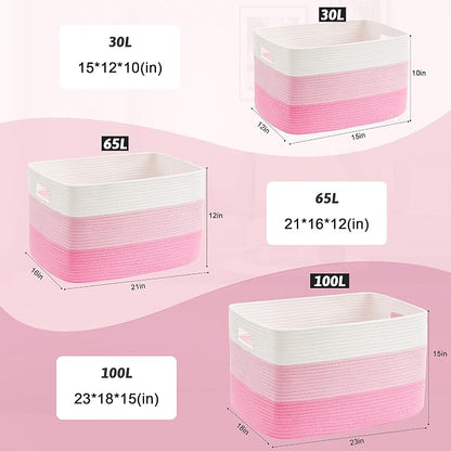 Artfeel Blanket Basket,Rectangle Woven Baskets for Storage,100L Laundry Basket for Decorative Nursery Blanket,Toys,Dirty Clothes and Magazine in Shelves,Baby Room,and Living Room