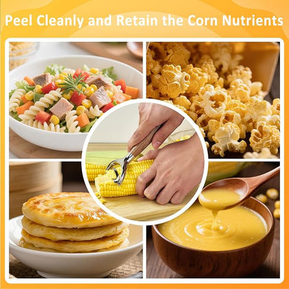 Stainless Steel Corn Peeler, Durable Corn on the Cob Stripper Tool with Solid Wood Good Grip Handle for Salad Polenta Pizza Popcorn Cooking Gifts for Woman Her Mom Birthday (Hard Maple)