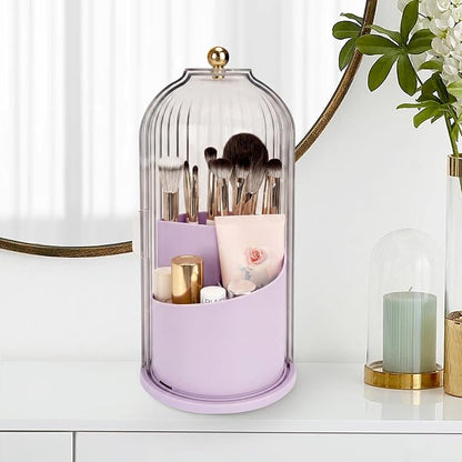 QIYVLOS Toothbrush Holders with Sliding Lid, Rotating 3 Slots Bathroom Organizer Countertop, Tooth Brush Toothpaste Holder Bathroom Counter Stand Sink Organizer for Makeup Brushes Holder (Purple)