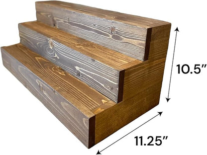 Handmade Tiered Display Shelving - Three Tier Bar Display - Bar Organizer - Liquor Bottle Display (30" without Back, Special Walnut)
