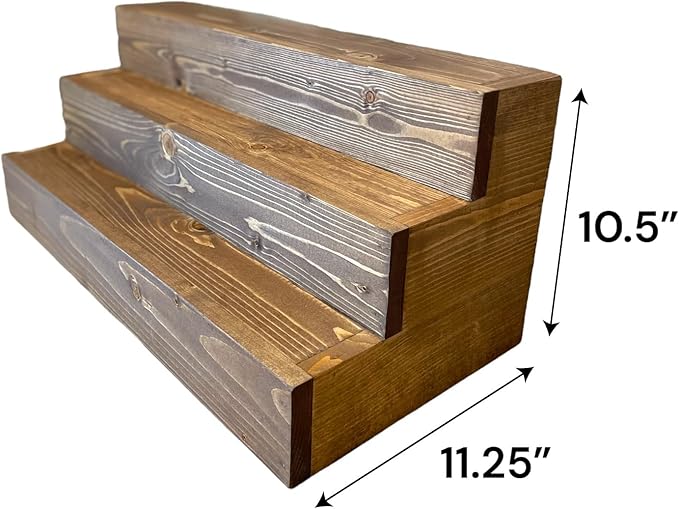 Handmade Tiered Display Shelving - Three Tier Bar Display - Bar Organizer - Liquor Bottle Display (24" with Back, Special Walnut)