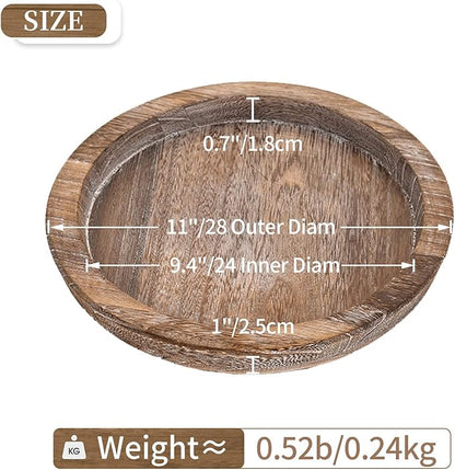 Hanobe Rustic Wooden Serving Tray: Set of 2 Round Wood Butler Decorative Tray Vintage Centerpiece Candle Holder Trays Farmhouse Ottoman Tray for Kitchen Countertop Home Decor for Coffee Table
