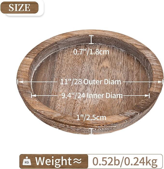 Hanobe Wooden Tray for Coffee Table: Candle Holder Plate Round Decorative Serving Tray - Vintage Table Centerpiece Rustic Farmhouse Home Decor