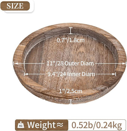 Hanobe Wooden Tray for Coffee Table: Candle Holder Plate Round Decorative Serving Tray - Vintage Table Centerpiece Rustic Farmhouse Home Decor