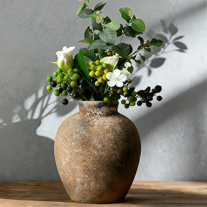 NEBRYX Ceramic Vase, 6 inch Minimalist Rustic Farmhouse Terracotta Vase for Home Decor, Table, Living Room, Entryway, Shelf, Mantel Decoration (Rust)