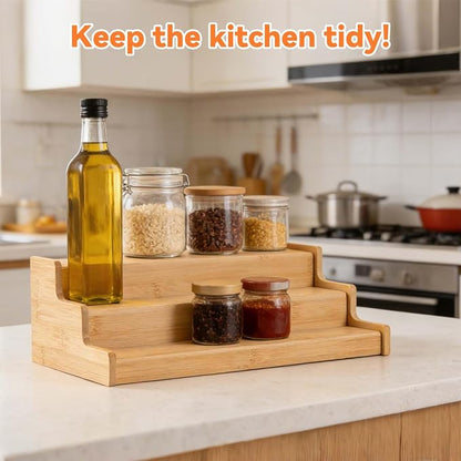 Expandable Bamboo Can Organizer for Pantry AdjustableStackable Can Rack Organizer for Kitchen CabinetCountertop Food Storage Organizer for Cans Jars & SpiceBottles Space Saving Shelf Holder Large