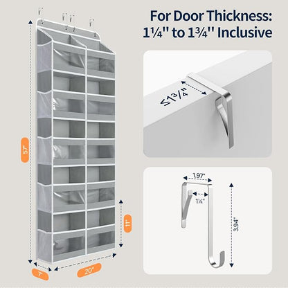 Yecaye 5-Tier Over The Door Organizer Dual-Column, 80lbs Load Over the Door Storage of 10 Compartments, Heavy Duty Door Organizer Hanging for Bedroom Closet Nursery Bathroom Pantry, Gray, 2 Pack