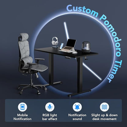HUANUO AI-Powered Electric Standing Desk with Smart APP, Compatible with Alexa & Google, Adjustable Height, 6 Memory Settings, Sedentary Reminder, Ergonomic Sit-Stand Desk, 55-inch, Black