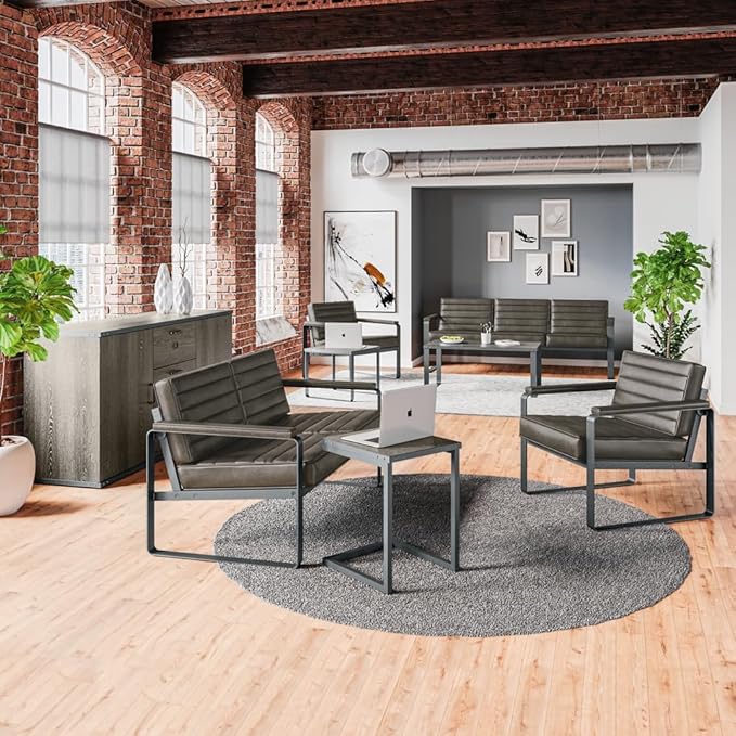 NBF Ergonomic Office Lounge Chair with Armrest - Guest Chairs, Reception Chairs with Warm Ash Polyurethane & Metal Frame - 30.71" D x 28.35" W x 29.5" H, Charcoal, Gray