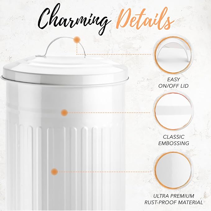 Autumn Alley White Toilet Paper Holder Canister with Lid – Vertical Rustproof Free-Standing Farmhouse Metal Toilet Tissue Caddy for 3 Mega Rolls, Rustic Enclosed Toilet Storage Stand