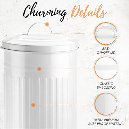 Autumn Alley White Toilet Paper Holder Canister with Lid – Vertical Rustproof Free-Standing Farmhouse Metal Toilet Tissue Caddy for 3 Mega Rolls, Rustic Enclosed Toilet Storage Stand