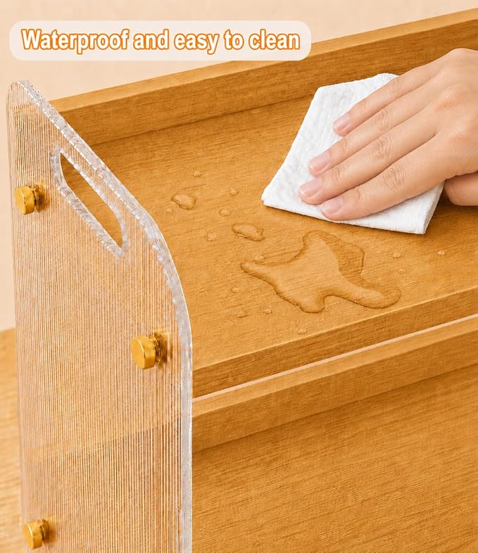 2 Tier Coffee Station Organizer - Acrylic & Pine Wood coffee bar shelf, Easy-to-Clean matcha station for Kitchen Countertops, for Placing Mugs, Coffee Beans, Syrup, Cups etc.(15.75" x6.18" x 9.37")
