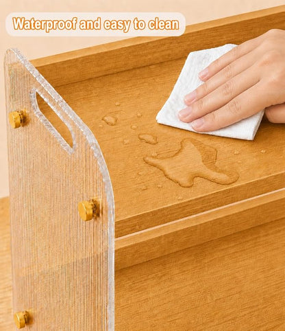 2 Tier Coffee Station Organizer - Acrylic & Pine Wood coffee bar shelf, Easy-to-Clean matcha station for Kitchen Countertops, for Placing Mugs, Coffee Beans, Syrup, Cups etc.(15.75" x6.18" x 9.37")