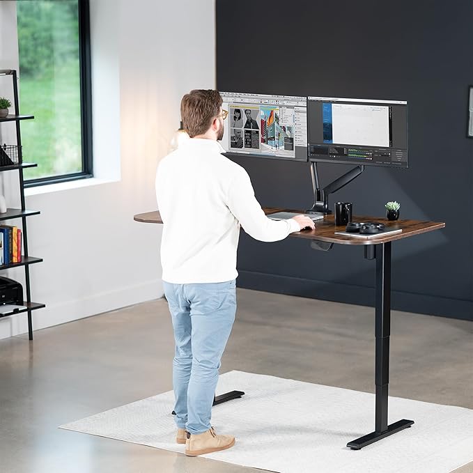 VIVO Electric 63 x 32 in Standing Desk, Touch Screen Adjustment, 220 lb Frame Support, 2E Series, Rustic Vintage Brown Top Black Frame, DESK-KIT-2EBN