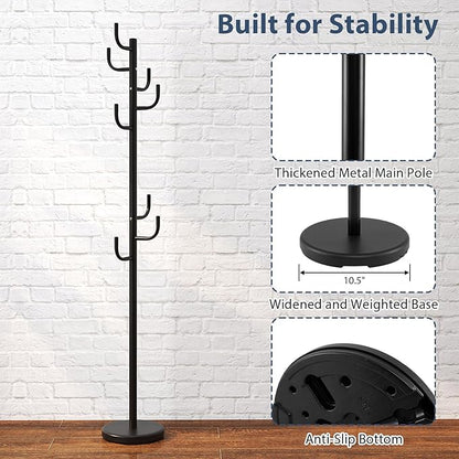 Tangkula Coat Rack Freestanding, Heavy Duty Metal Coat Tree with 8 L-Shaped Hooks & Adjustable Heights, Cactus Coat Hanger Stand for Clothes, Hats, Purse & Bag, for Entryway, Bedroom & Office