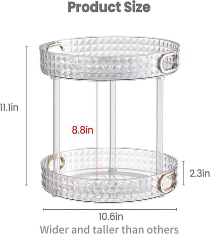 360 Rotating Makeup Organizer for Vanity, 2 Tier Diamond Pattern Perfume Organizer for Women, Large Capacity Skincare Lotion Cosmetic Organizer, Bathroom Countertop Makeup Holder, Clear