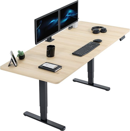 VIVO Electric 71 x 30 in Dual Motor Sit Stand Desk, Memory Height Adjustment, 2B Series, Light Wood Top Black Frame, DESK-KIT-2B7C