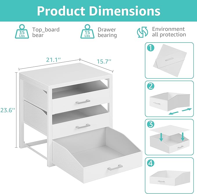 BOLUO Closet Drawers White 3 Drawer Dresser for Closet Organizers and Storage Bedroom Dorm Modern
