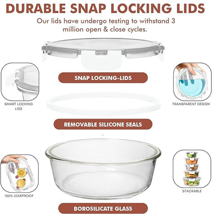 Razab 30 PC Glass Food Storage Containers with Lids - Reusable Glass Meal Prep Containers for Lunch and Leftovers - Airtight & Leakproof Snap Locking Lids - Oven, Freezer, Microwave, Dishwasher Safe