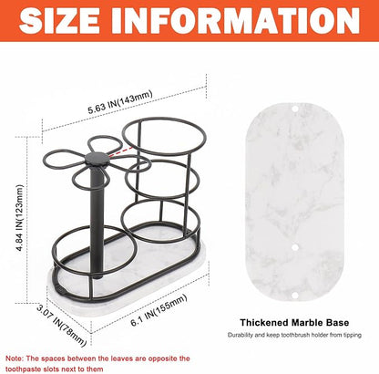 Toothbrush Holder Stand for Bathroom, Metal Toothbrush Organizer with Marble Base, Toothbrush Storage Collection for Family, Suitable for Home Hotel Countertop Vanity (Medium, Matte Black)