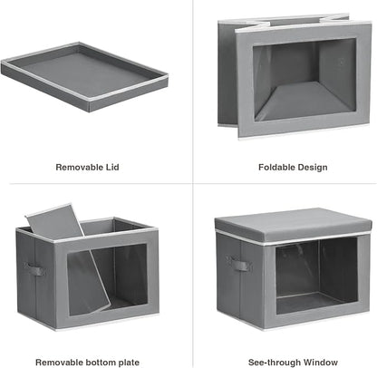 Homsorout Storage Bins, Storage Baskets for Shelves with Window, Fabric Storage Bins with Handle, Foldable Storage Cubes Boxes for Organizing for Clothes, Towels, Books, 3 Pack, Grey