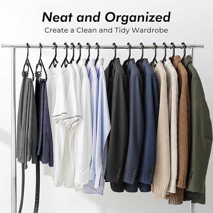 HOUSE DAY Quality Plastic Clothes Hangers 24 Pack – Super Heavy Duty 20lb Capacity Thick Strong Closet Hangers Black for Adult Clothing – Durable for Coats, Jackets, Jeans, Pants