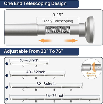 ENJOYBASICS Shower Curtain Rod 30 to 76 Inches, Stainless Steel Adjustable Spring Tension Rods No Drill for Bathroom, Closet, Window, Room Divider, Never Rust, Non Slip, Nickel