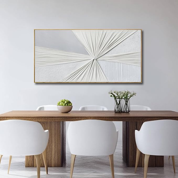 LEVERUP Canvas Wall Art - Abstract Pictures for Dining Room - White Wall Decor 24 x 48 Inches - Modern Art Wall Decor for Bedroom Kitchen Living Room Office