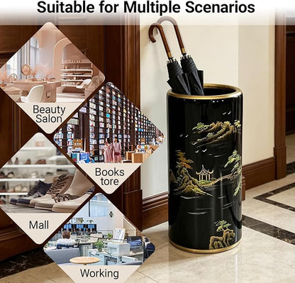 Ceramic Umbrella Stand Umbrella Holder for Entryway Hand-Made Umbrella Stand Barrels Umbrella Holder Cane Floor Standing Vase Ceramic Storage Bucket for Home Office Entrance Indoor.(Light blue 2022)