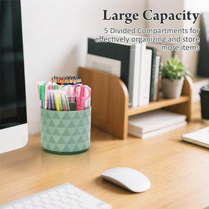 Cute Pencil Holders For Desk,360-Degree Rotating Pen Holders For Home Office,Diamond-like Pen Organizer With 5 Compartments,Stylish Desk Accessories For Office,School ,Home ,Art Supply (Pink)