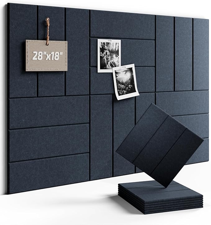 Fluxynara Felt Bulletin Board Tiles -28"x18" with 40 Adhesive Tabs, Cork Board Alternative for Office Decor, Push Pin Board Wall Organizer 6-Pack(Navy Blue)