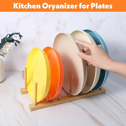 8 Pcs Bamboo Plate Holder & Wooden Dish Rack Organizer, 11.6x4.7x3.9 Inch Bamboo Wooden Dish Rack for Plates, Bowls, Cutting Boards & Kitchen Cabinet Storage