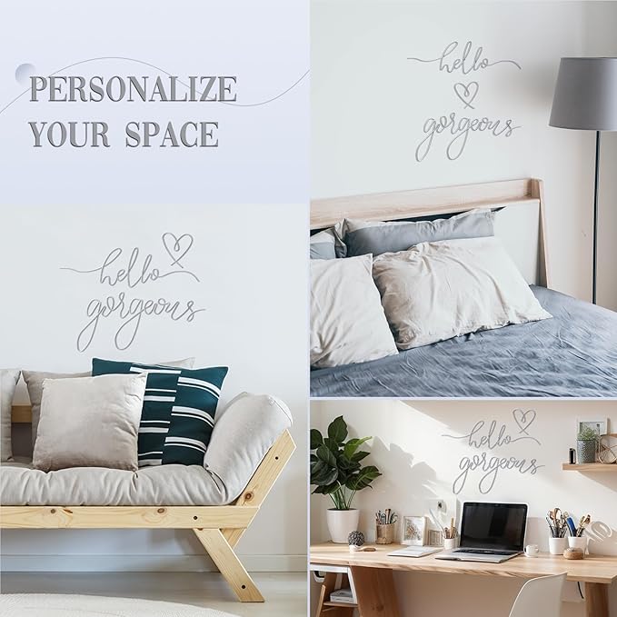 Hicarer Hello Gorgeous Metal Wall Art Decor Minimalist Decoration Metal Hello Gorgeous Decorative Sign for Living Room Office Bedroom Hotel Home Wall Decoration(Silver,Classic Style)