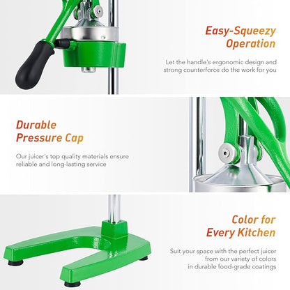 CO-Z Manual Citrus Juicer, Professional Orange and Lemon Juice Maker, Easy to Clean, Green