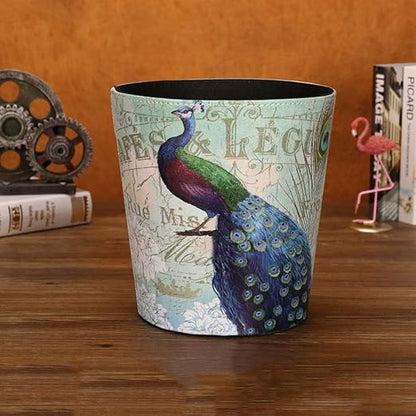 10L Retro Style Kitchen Trash Can Bedroom Trash Bin Wastebasket for Bathroom Office Living Room (Peacock)