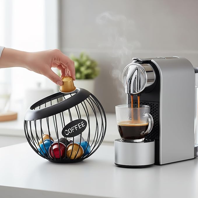 TOPZEA Coffee Pod Holder, Large Capacity Metal K Cups Holder Organizer Coffee Capsule Container Basket, Espresso Pods Storage for Counter, Bar Station Accessories, Black