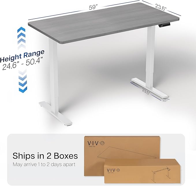VIVO Electric 60 x 24 in Dual Motor Sit Stand Desk, Memory Height Adjustment, 2B Series, Dark Gray Top White Frame, DESK-KIT-2W6G