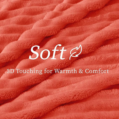 BEDELITE Fleece Throw Blanket for Couch - 300GSM Soft & Warm Fluffy Coral Red Blanket, Decorative and Giftable Striped Blankets for Women, Men, 50"x60"