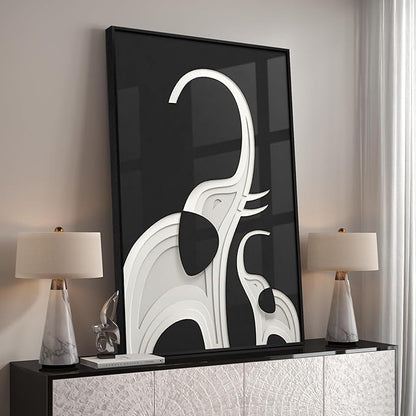 Framed Black and White Wall Art, Large Modern Animal Elephant Prints Paintings Artwork for Walls, Contemporary Minimalist Pictures for Living Room Dining Bedroom Office Hallway Home Decor 24x36 In